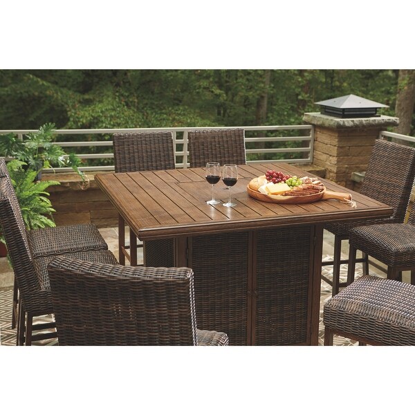 Signature Design by Ashley Paradise Trail Outdoor Medium Brown Square Bar Table with Fire Pit