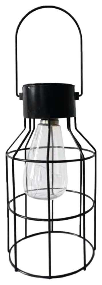 9.5 quotBlack Outdoor Geometric Hanging Solar Lantern With Handle Outdoor Decor   Industrial   Outdoor Hanging Lights   by Northlight Seasonal  Houzz