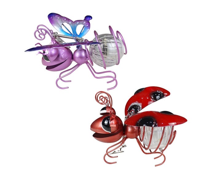 Alpine Assorted Solar Butterfly and Ladybug Hangers with LEDs - SLL2450ABB