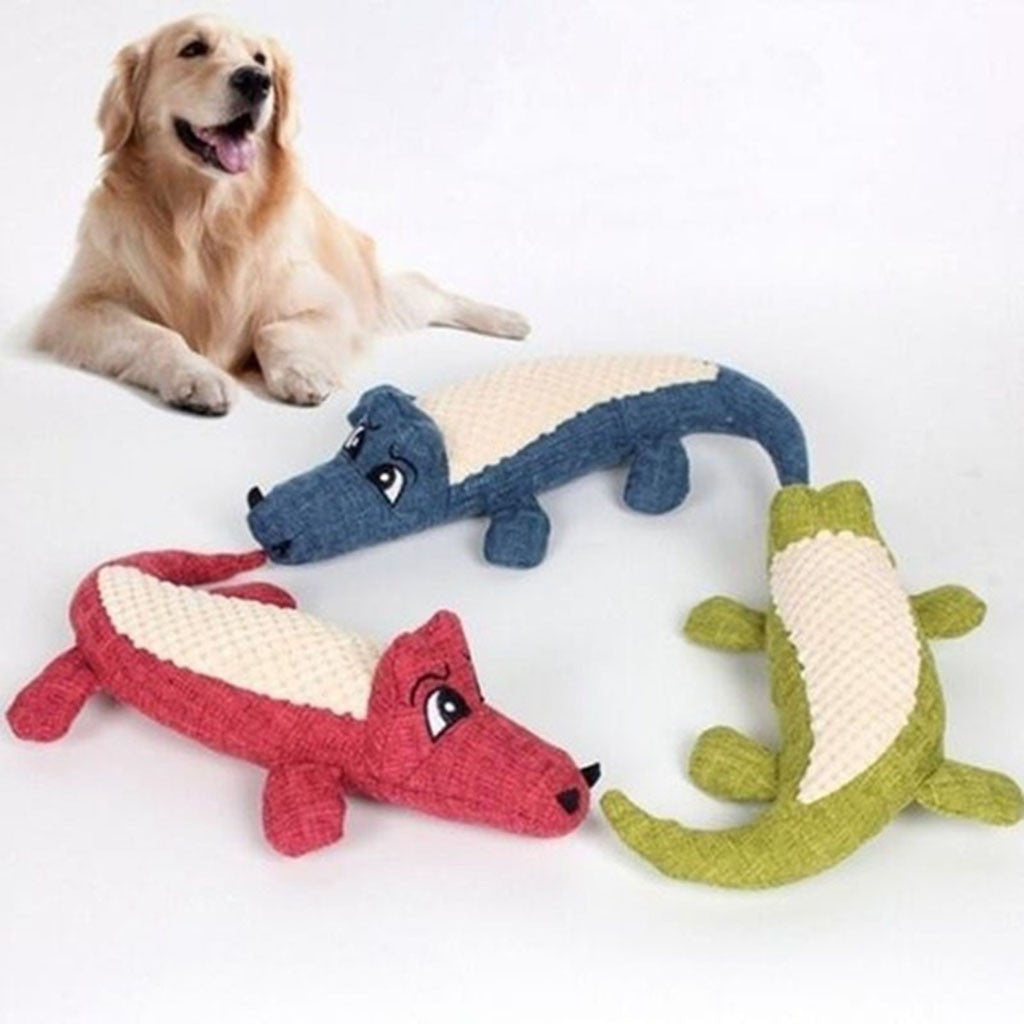 Fridja Skinny Peltz No Stuffing Squeaky Plush Dog Toy， Crocodile， Raccoon， and Squirrel - Large