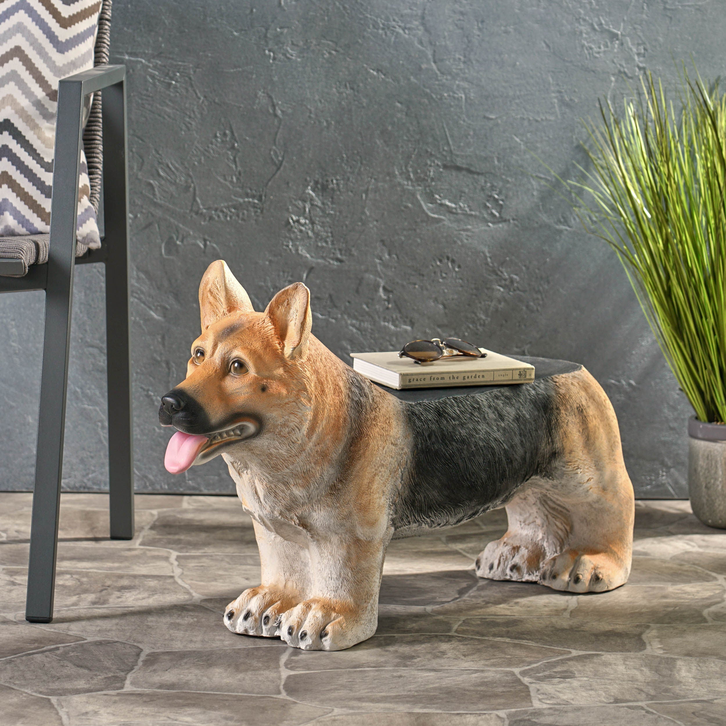 Mantua Outdoor German Shepherd Dog Garden Bench, Brown and Black