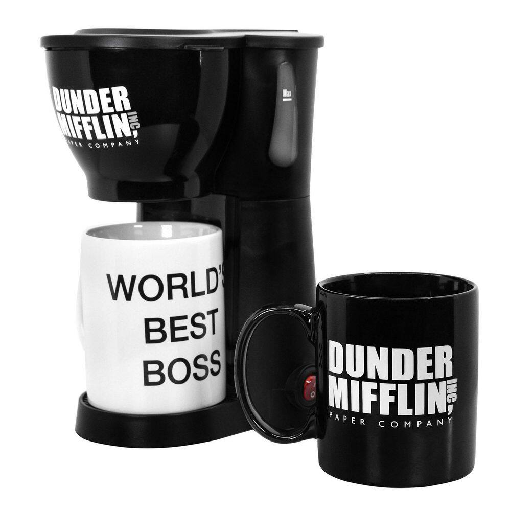 Uncanny Brands 'The Office' Black Single Cup Coffee Maker Gift Set with 2 Coffee Mugs CM2-OFF-OF1