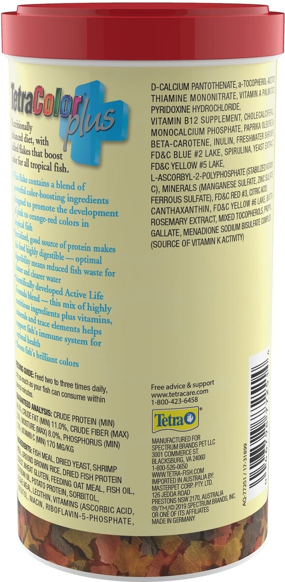 Tetra TetraColor Plus Tropical Flakes Fish Food， 7.06-oz bottle