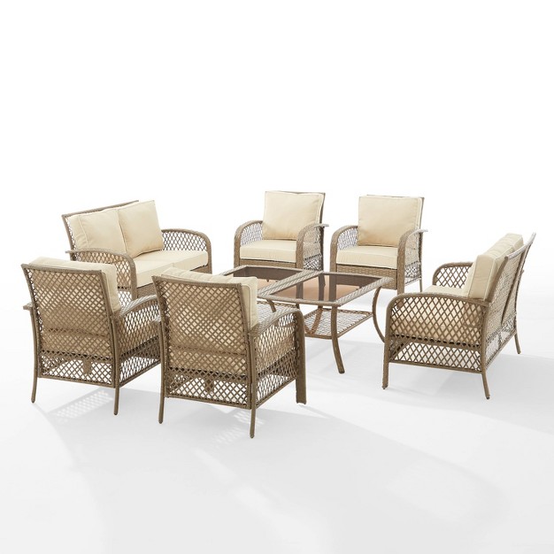 Tribeca 8pc Outdoor Wicker Conversation Set Sand driftwood Crosley