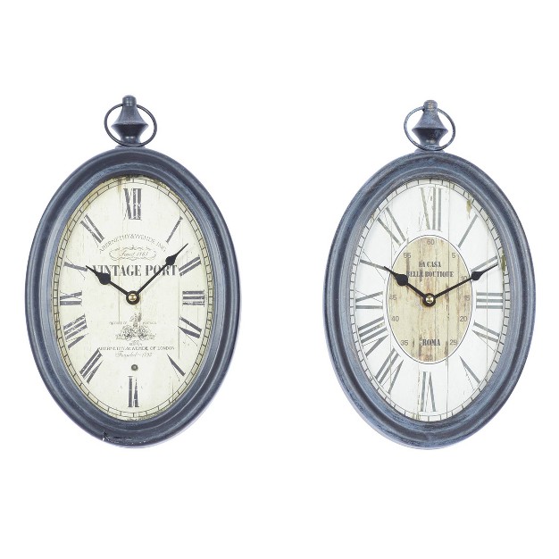 Set Of 2 Metal Pocket Watch Style Wall Clocks Black Olivia amp May