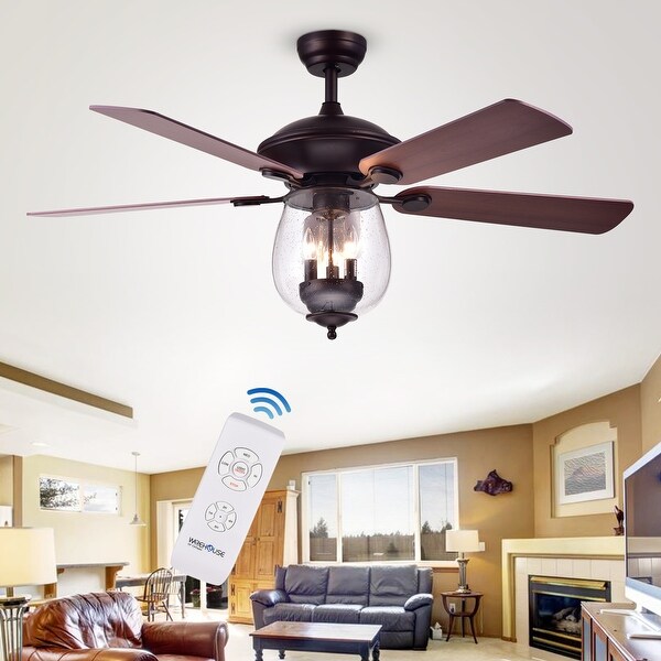 Warehouse of  Tibwald Wood Glass 52-inch 5-blade Lighted Ceiling Fan (Optional Remote) - N/A