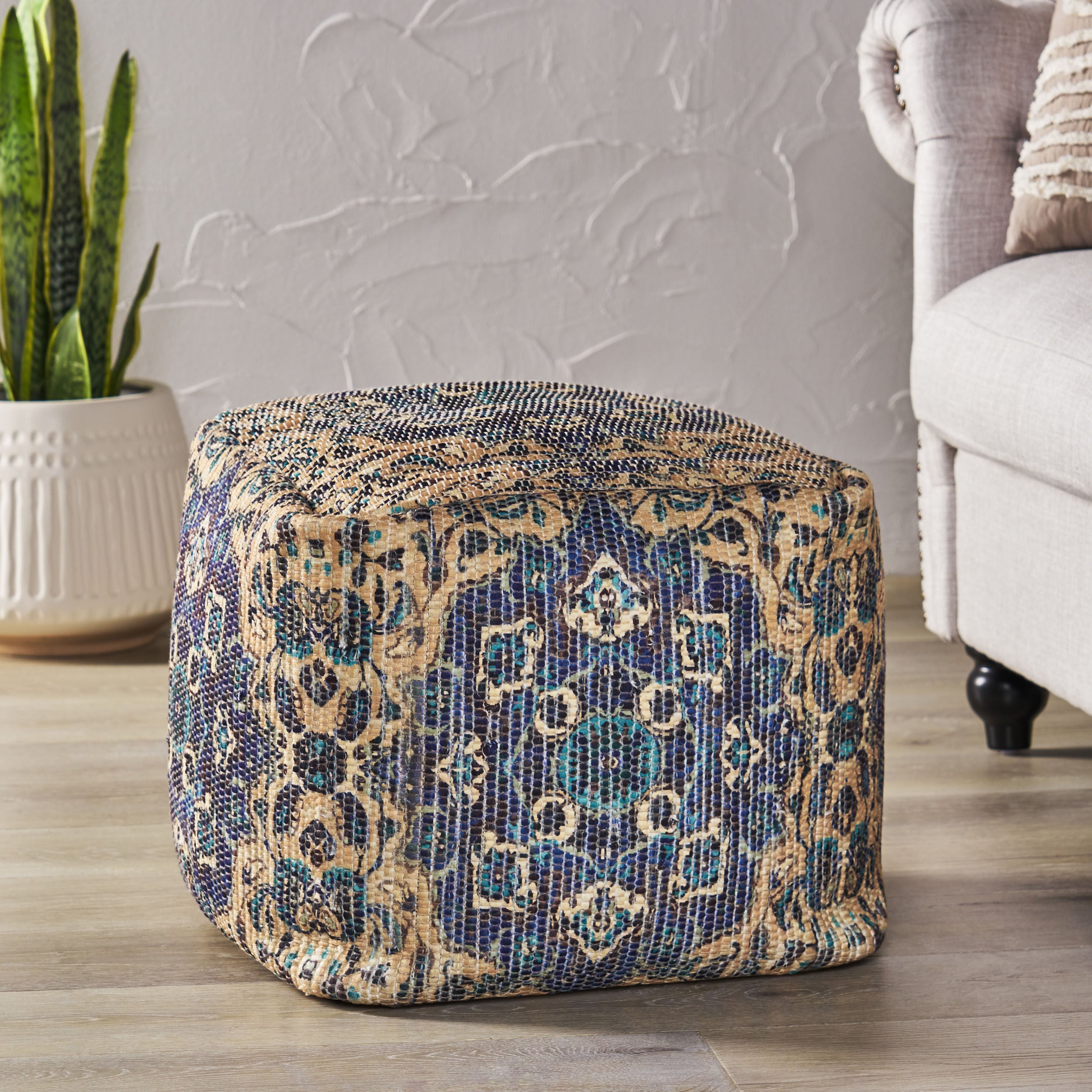 Rossburg Traditional Handcrafted Chindi Cube Pouf