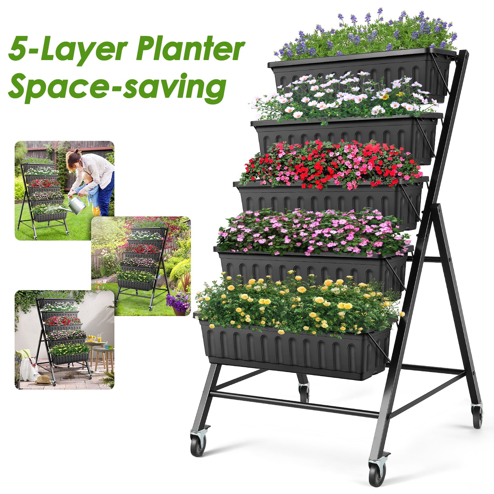 4Foot Vertical Raised Garden Beds with Wheels 5-Tiers Outdoor Garden Beds Elevated Planter Boxes Outside Herb Box 30 in× 26 in× 48 in