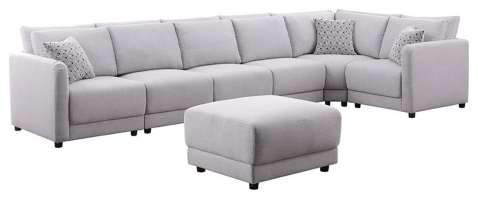 Bowery Hill Modern 7 PC Fabric Reversible Sectional Sofa Set in Light Gray   Sectional Sofas   by Homesquare  Houzz