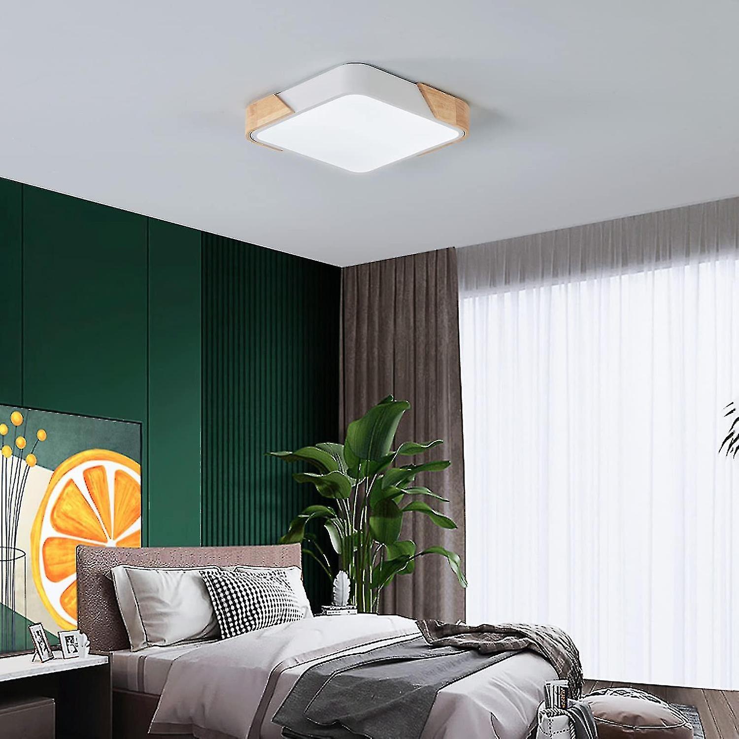 Led Ceiling Lights， Modern Wooden Ceiling Light， Square Flush Mount Ceiling Light For Bedroom Kitche