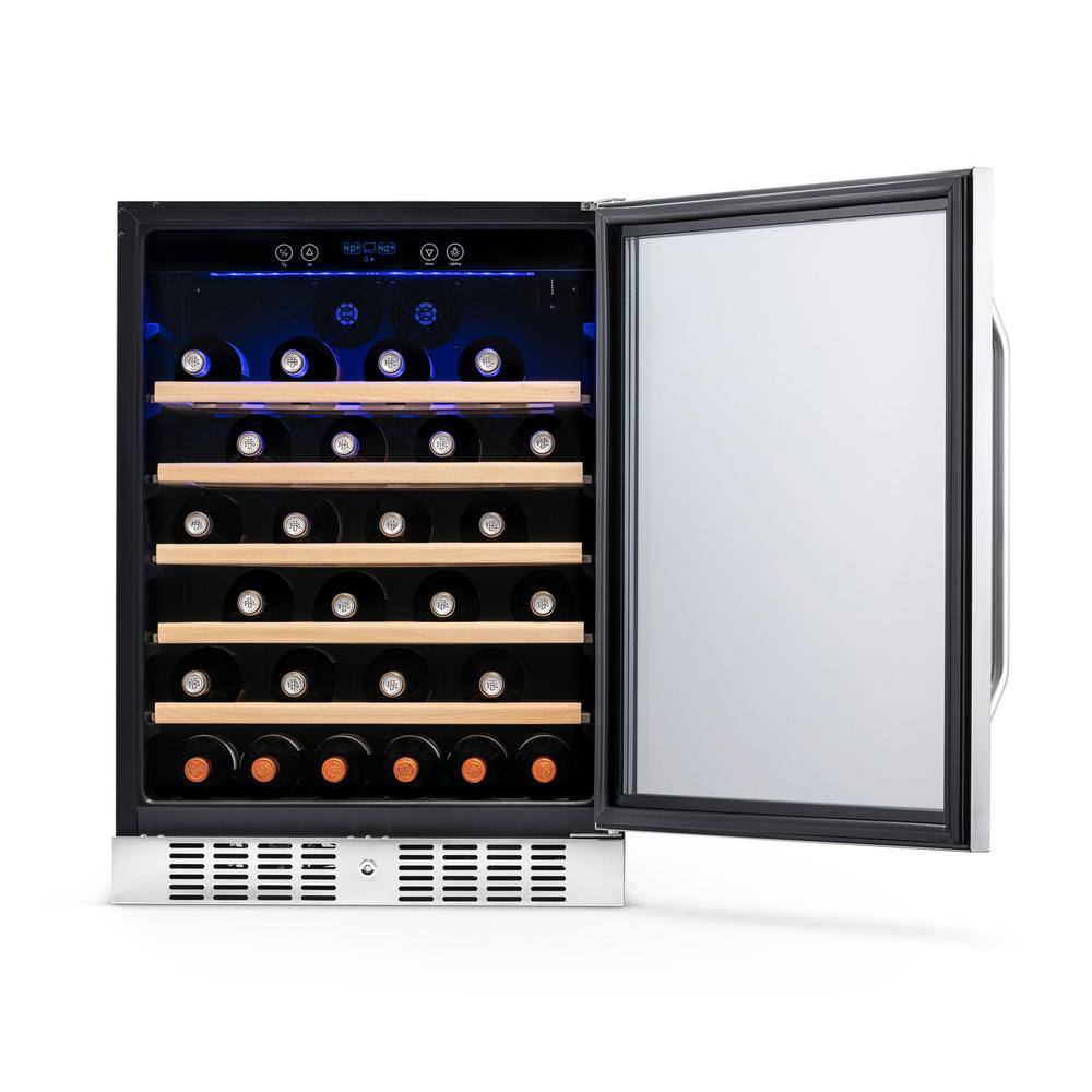 NewAir Single Zone 52-Bottle Built-In Wine Cooler Fridge w Precision Digital Thermostat  Beech Wood Shelves - Stainless Steel AWR-520SB