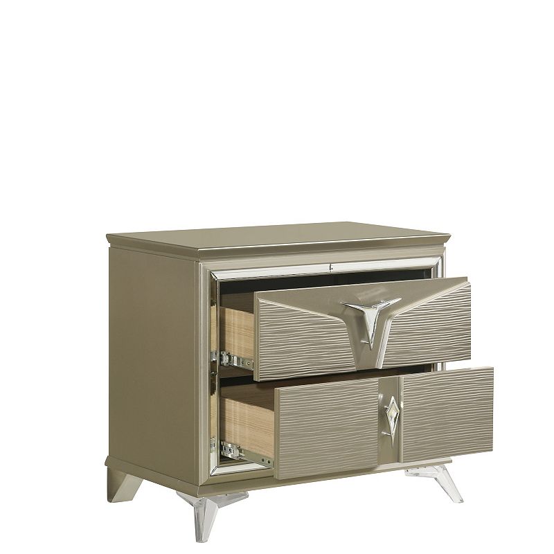 Samantha Modern Style 2-Drawer Nightstand Made with Wood and Mirrored Accents