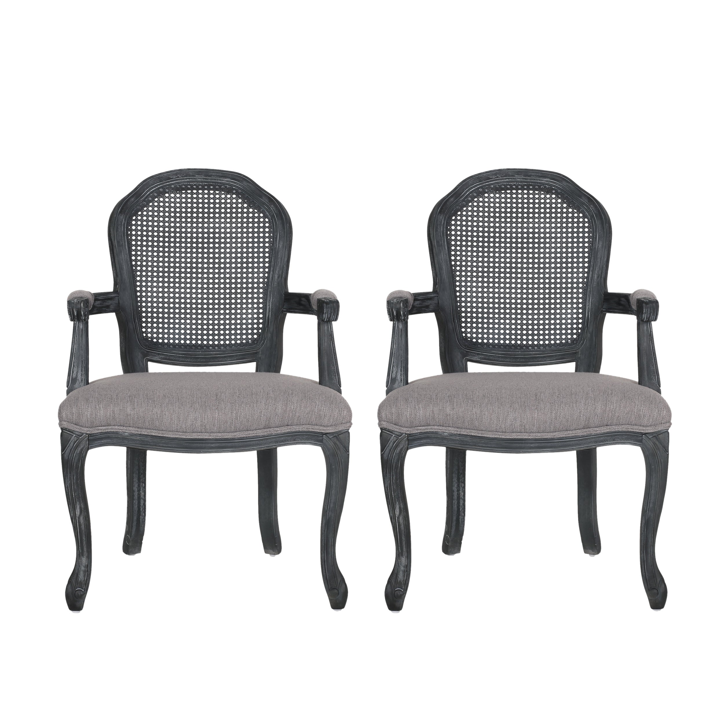 Mariette French Country Wood and Cane Upholstered Dining Chair, Set of 2