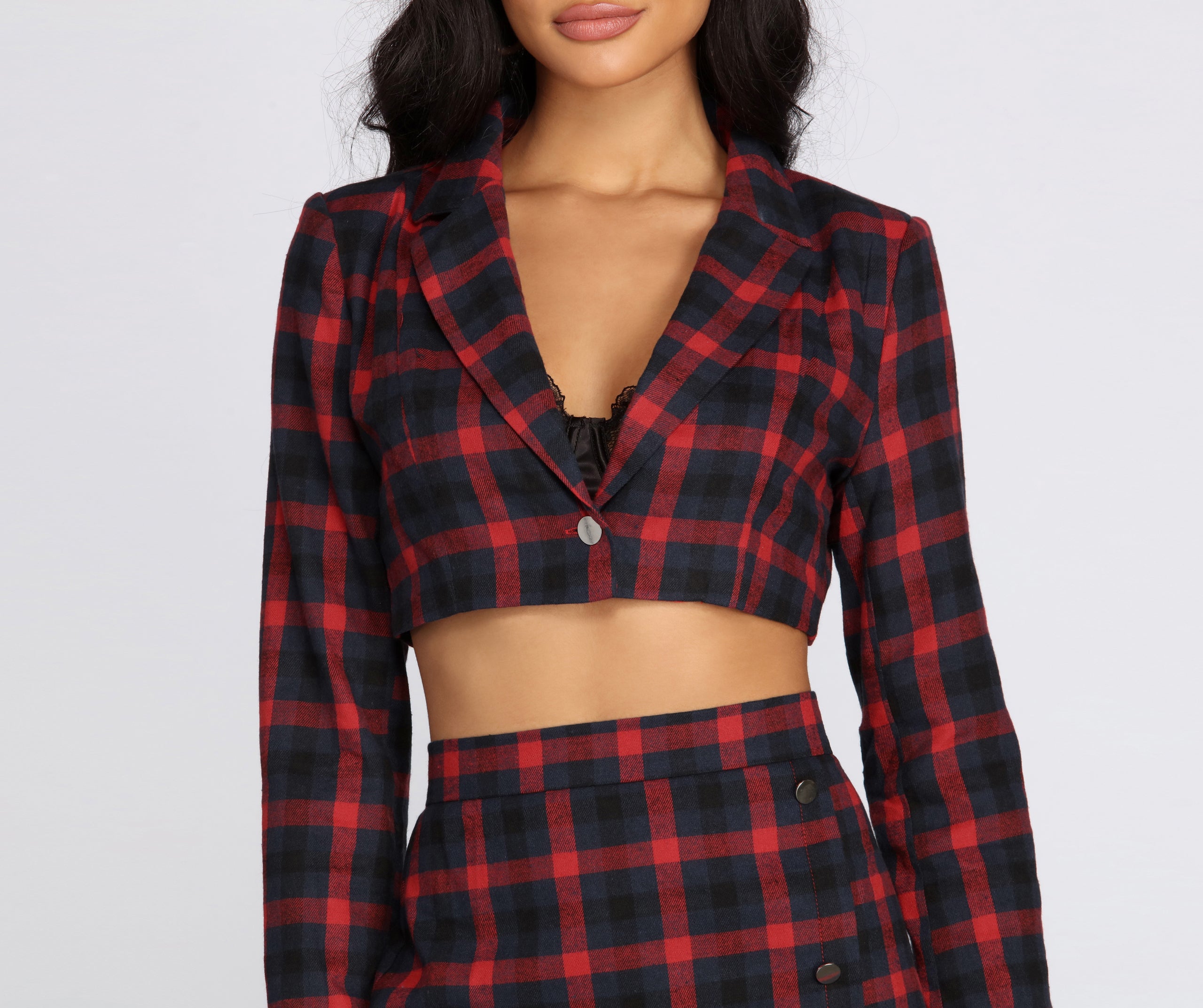 Preciously Plaid Cropped Blazer