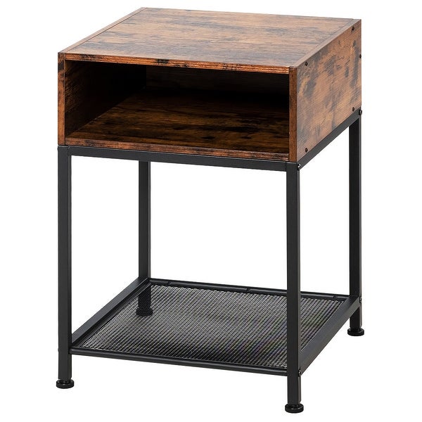 Costway Set of 2 Industrial Nightstand End Side Table W/ Compartment and - See Details