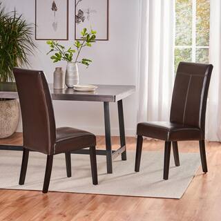 Noble House Lissa Chocolate Brown PU T-Stitch Dining Chairs (Set of 2) 1118