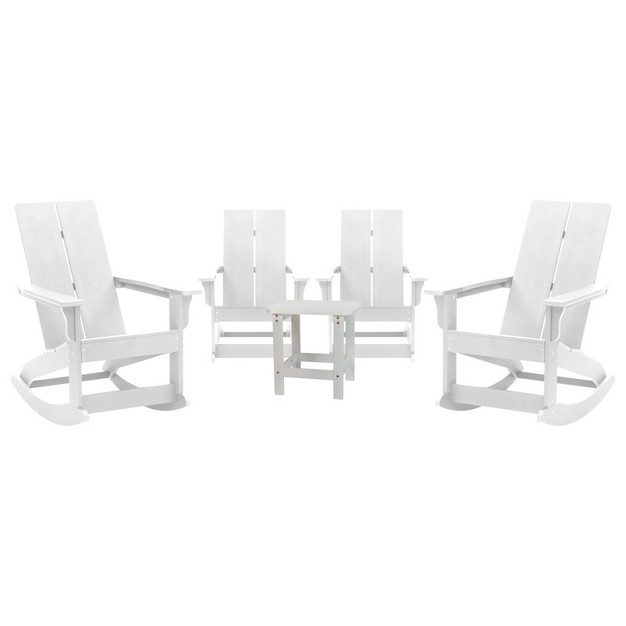 Merrick Lane Wellington 3 Piece Patio Furniture Set Includes All weather Uv Treated Adirondack Rocking Chairs And Side Table