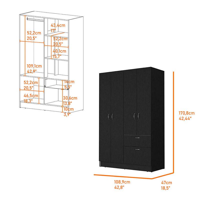 Habana Armoire， Two Cabinets， One Drawers， One Hidden Drawer Shoes