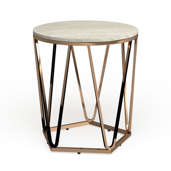 SEI Furniture Henderson Modern Faux Marble Gold Round Side Table