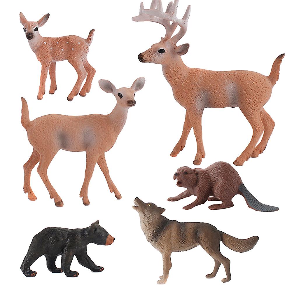 6pcs Miniature Animal Model Simulation White Tailed Deer Forest Animal Home Ornaments Creative Gifts Children Toys Style A