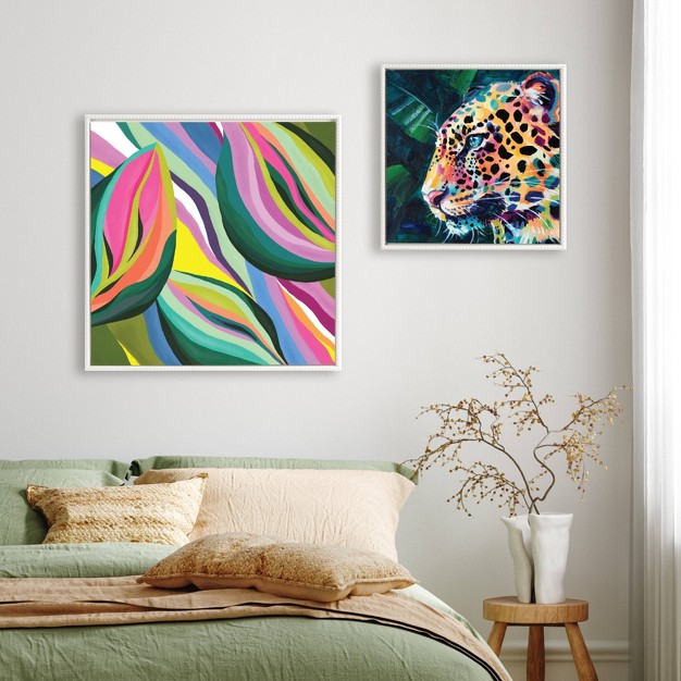 Sylvie Beaded Leopard Glow Framed Canvas By Rachel Christopoulos White Kate amp Laurel All Things Decor