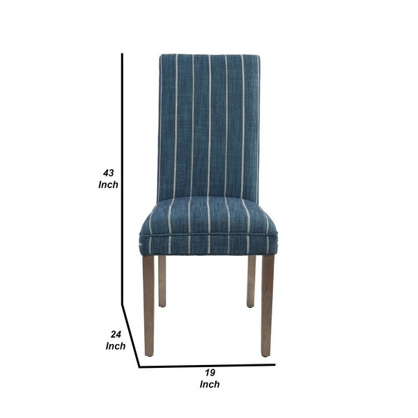 19 Inch Parson Style Dining Chair， Fabric， Stripes， Set of 2， Blue， Brown - 24 L x 19 W x 43 H Inches