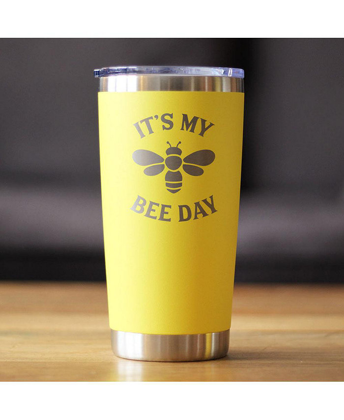 Bevvee Bee Day - Funny Birthday Coffee Tumbler Cup with Sliding Lid - Stainless Steel Insulated Mug - Bumblebee Bday Party decor