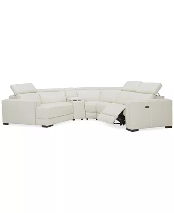 Furniture Jenneth 5-Pc. Leather Sofa with 1 Power Motion Recliner and Cuddler