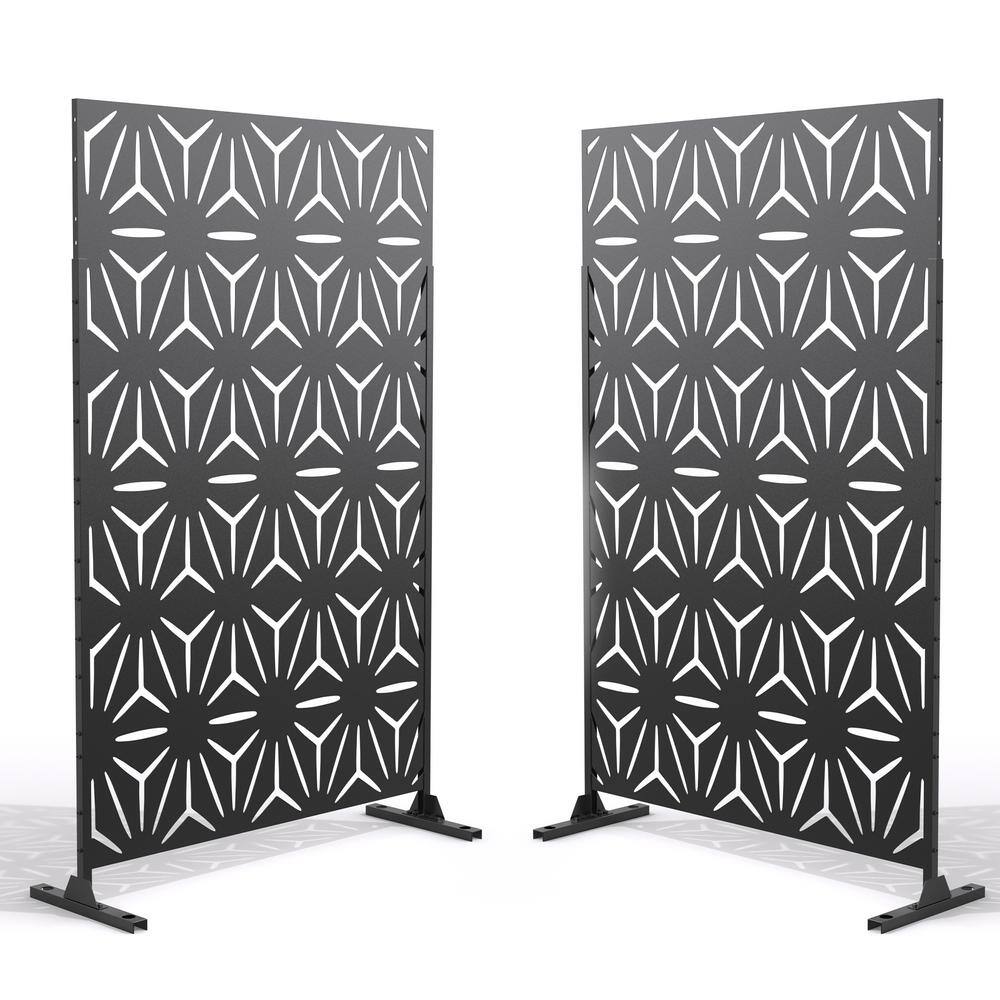 Uixe UIXE 76 in. Galvanized Steel Garden Fence Outdoor Privacy Screen Garden Screen Panels in Black (2-Pack) OS05-2SET-Black