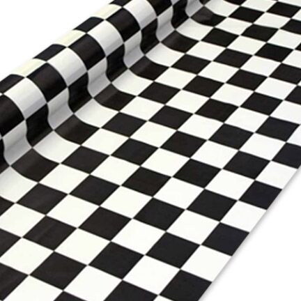 Beistle 50939 BKW Checkered Table Roll  black   wh...