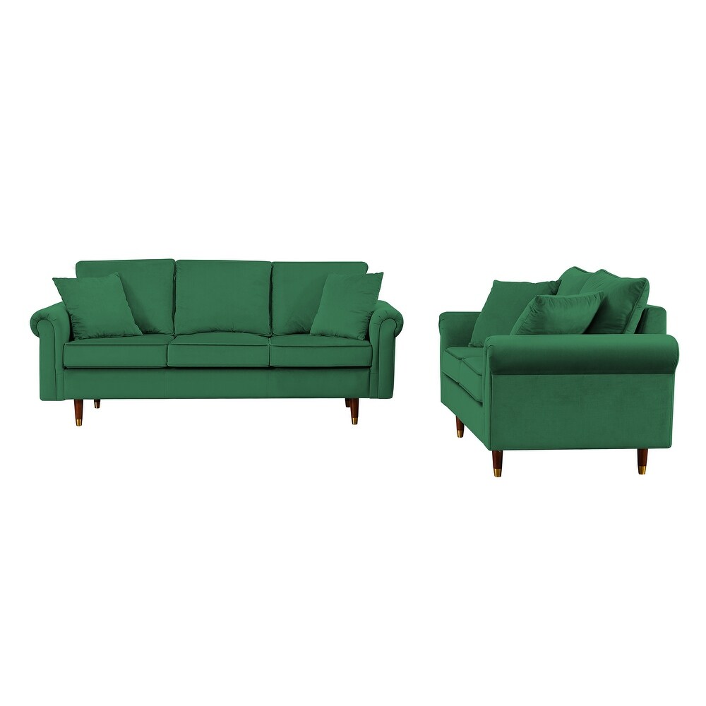 Modern Elegant Style Velvet Sofa Set  2 Seats and 3 Seats Sofa with Wood Legs and Wood Frame Suitable for Home Living Room