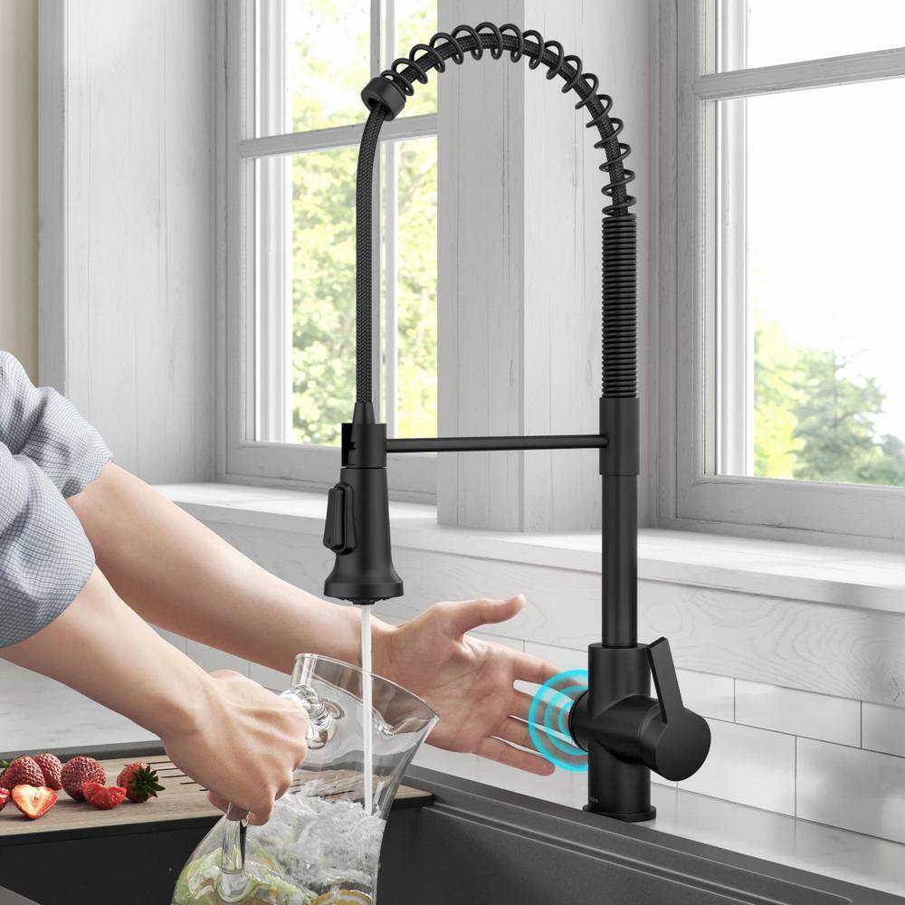 KRAUS Britt Touchless Sensor Commercial Pull-Down Single Handle Kitchen Faucet in Matte Black KSF-1691MB