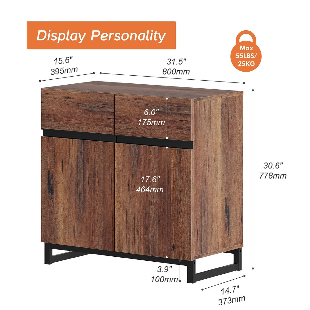 WAMPAT Storage Cabinet  Modern Sideboard with Adjustable Shelf and Metal Base