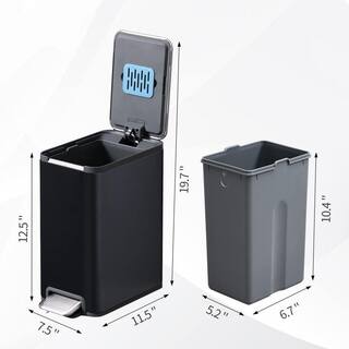 Dracelo 5 Liter Rectangular Step Trash Can with Plastic Inner Buckets in Black B09Z1KCZ87