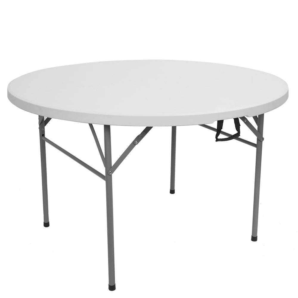 GZXS Round Folding Table 48 Inch， Foldable Portable Plastic Small Desk with Handle， 4ft Heavy Duty Circle Commercial Card Table for Indoor Outdoor Parties， Dining， Patio， Picnic， Banquet， White