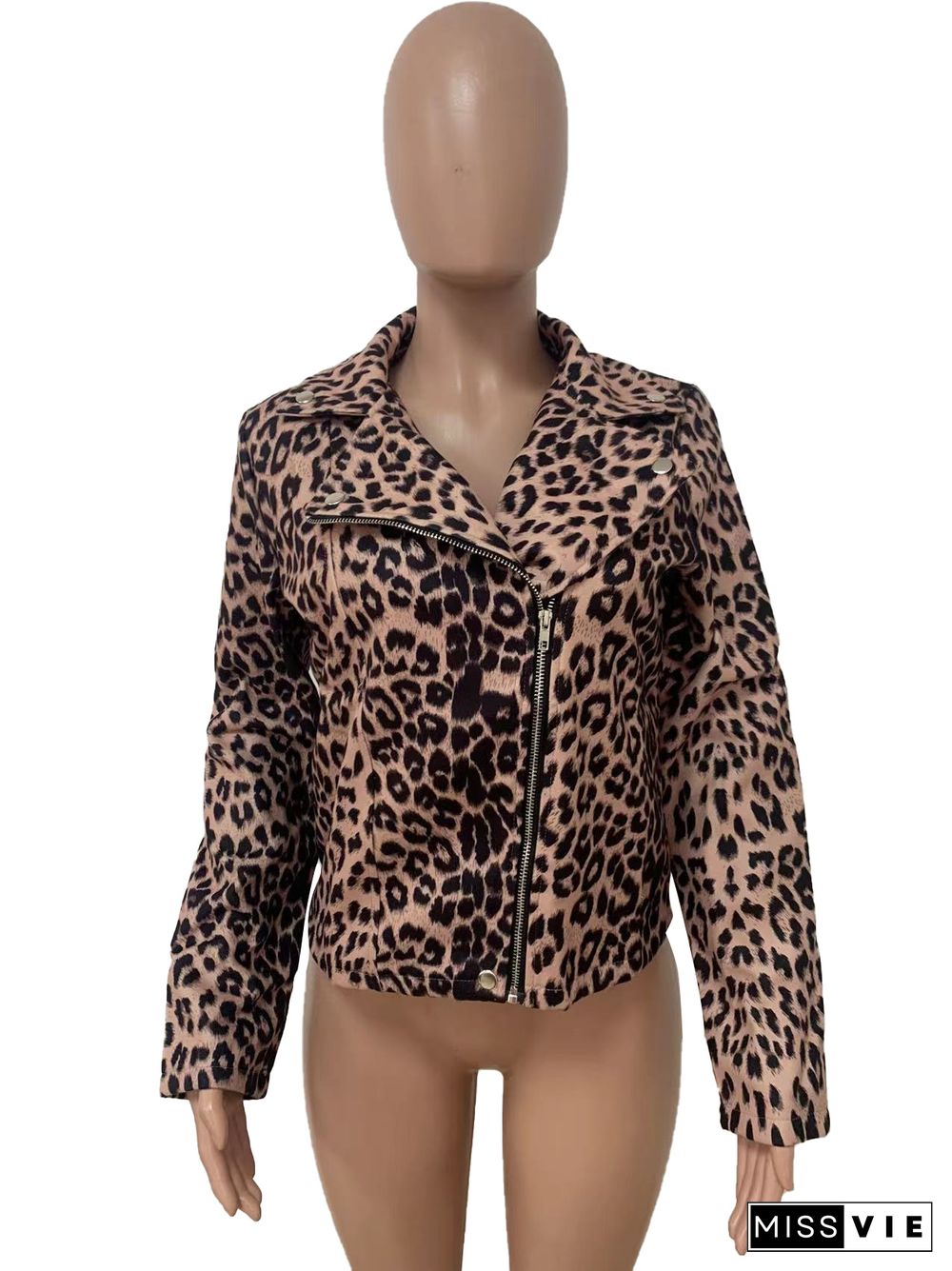 Lapel Leopard Snakeskin Zipper Blazer Jacket