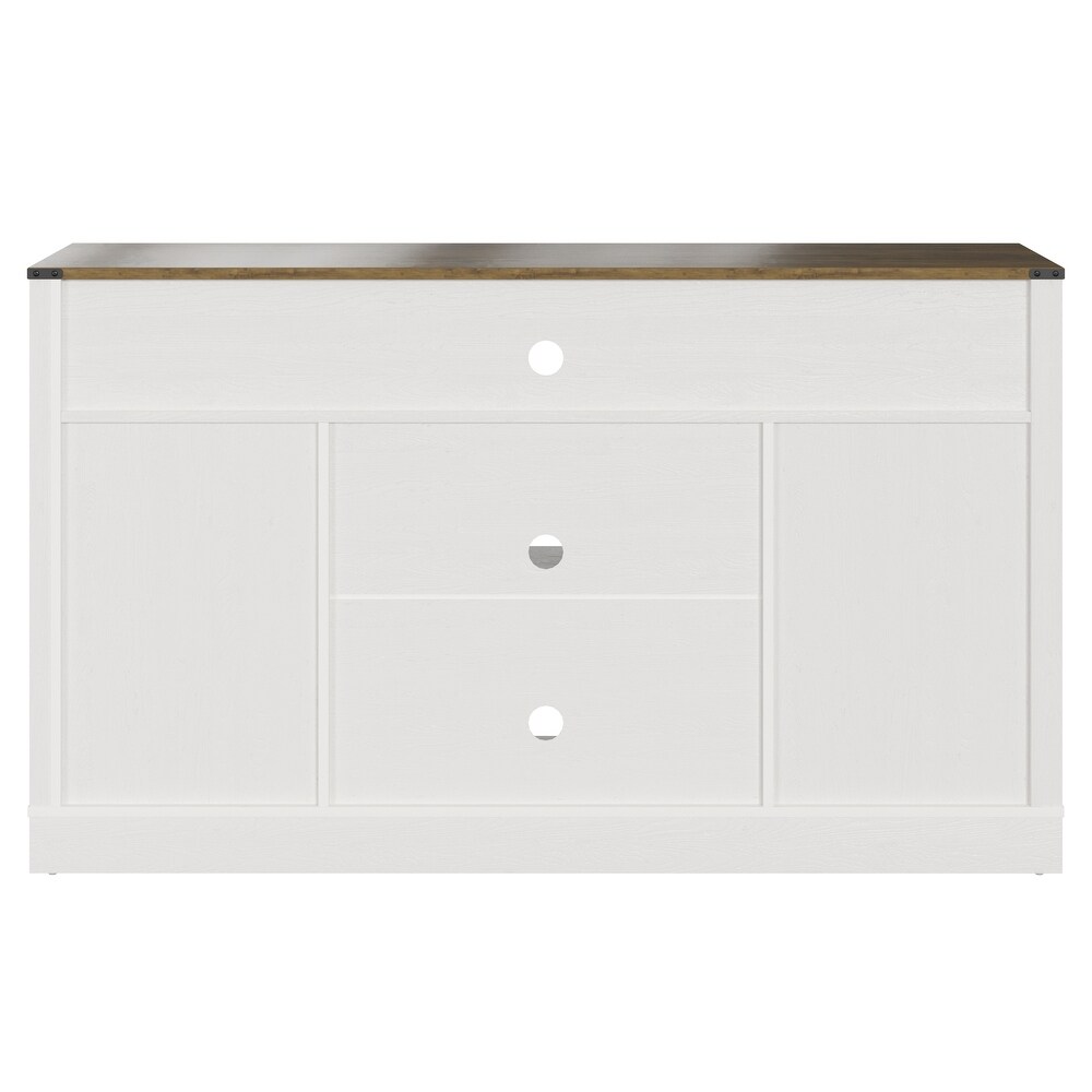 58 inch Farmhouse White Double Door Three Layer Storage TV Stand