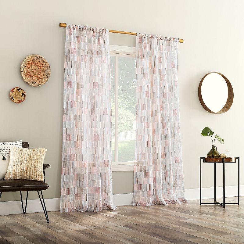 No. 918 Colby Offset Stripes Sheer Rod Pocket Window Curtain Panel