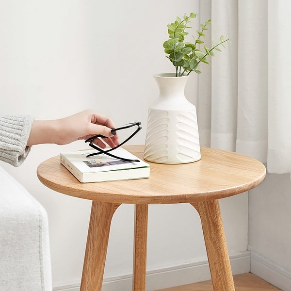 Solid Oak Wood Round End Table for Living Room Bedroom