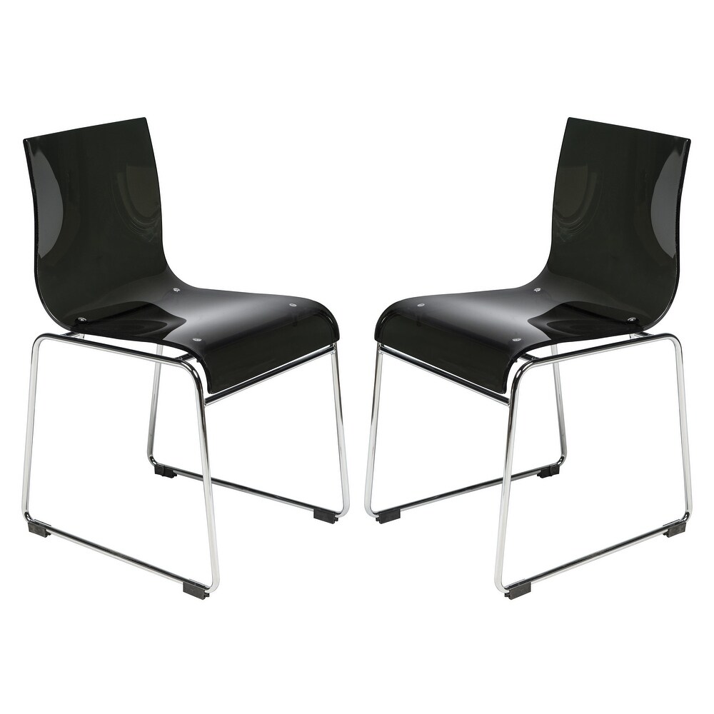 LeisureMod Lima Modern Acrylic Dining Chair with Chrome Base Set of 2