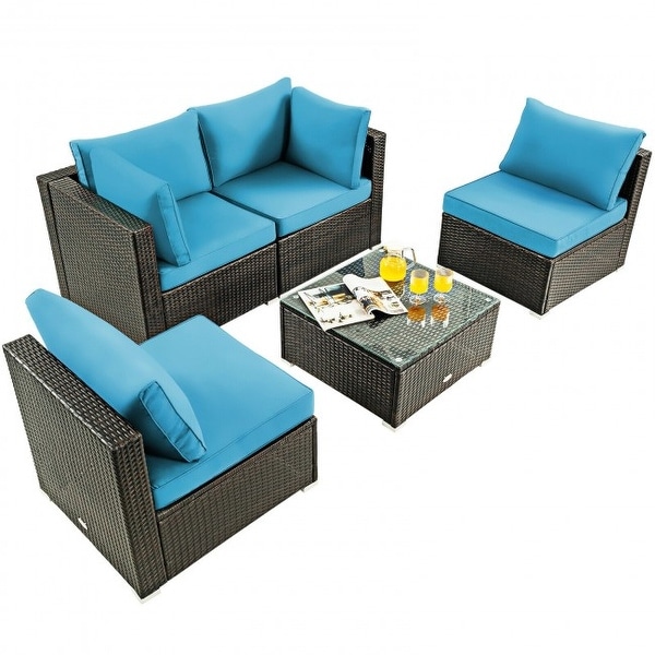 5Pcs Cushioned Patio Rattan Furniture Set