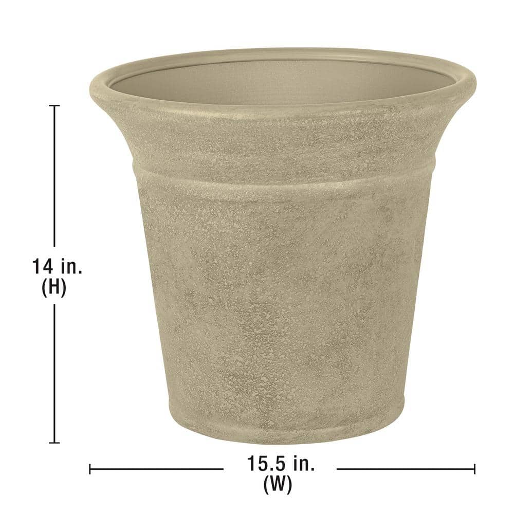 Suncast 1613S2 Langston 16 in. Round Sand Blow Molded Resin Planter (2-Pack)