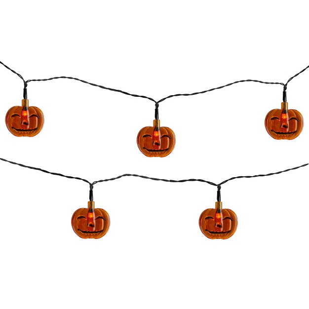 Northlight 10ct Orange Battery Operated Jack O x27 Lantern Led Mini Halloween Lights 6ft Black Wire