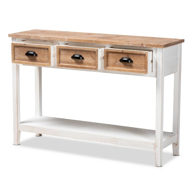 Benedict Two tone Wood 3 Drawer Console Table White oak Baxton Studio