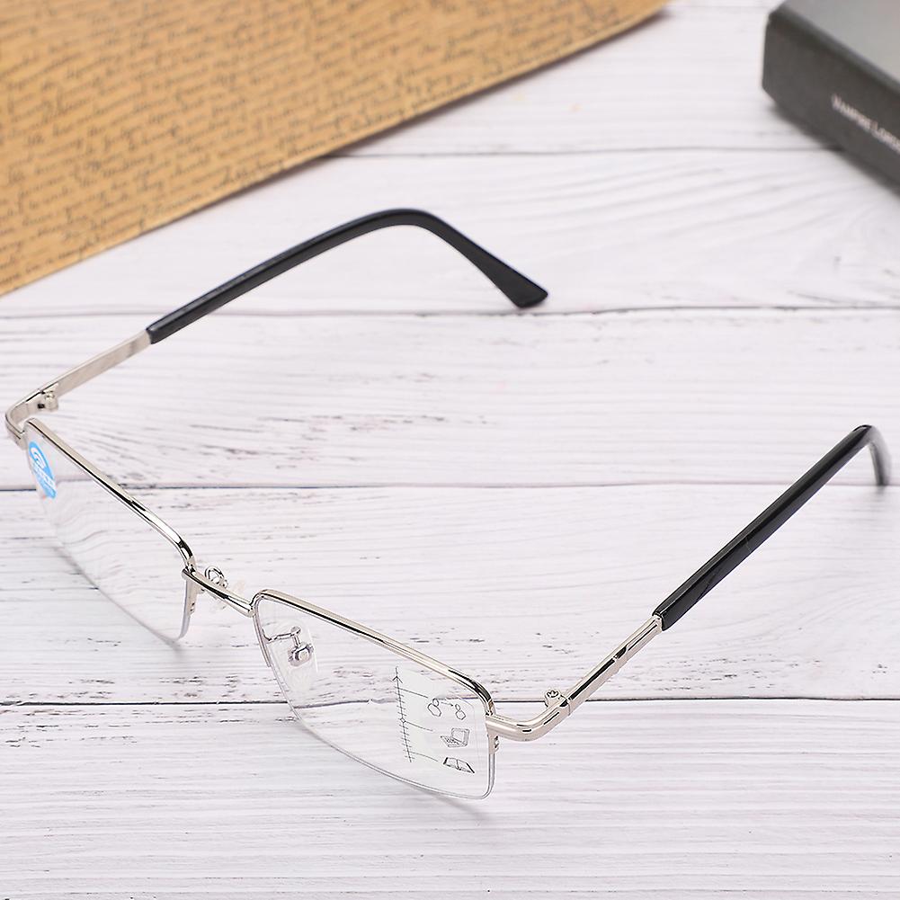 Metal Multifocal Fatigue Relief Reading Glasses Anti Blue Rays Presbyopic Glasses200 Silver