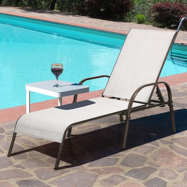 2 Pcs Outdoor Patio Lounge Chair Chaise Fabric with Adjustable Reclining Armrest - 75.5