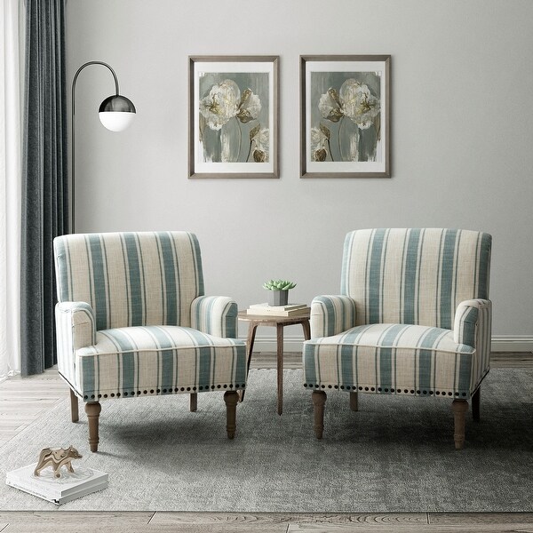 Geltrude Classic Upholstered Striped Armchair With Nailhead Trim Set of 2 by HULALA HOME