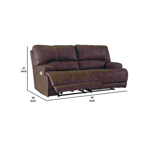 2 Seat Power Recliner Sofa with USB Port and Padded Track Arms， Brown