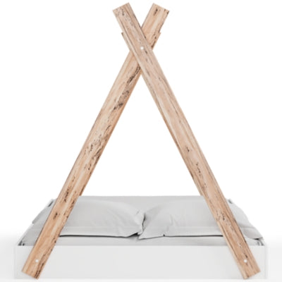 Signature Design by Ashley Piperton Contemporary Youth Tent Bed Frame, Full, Natural Wood & White