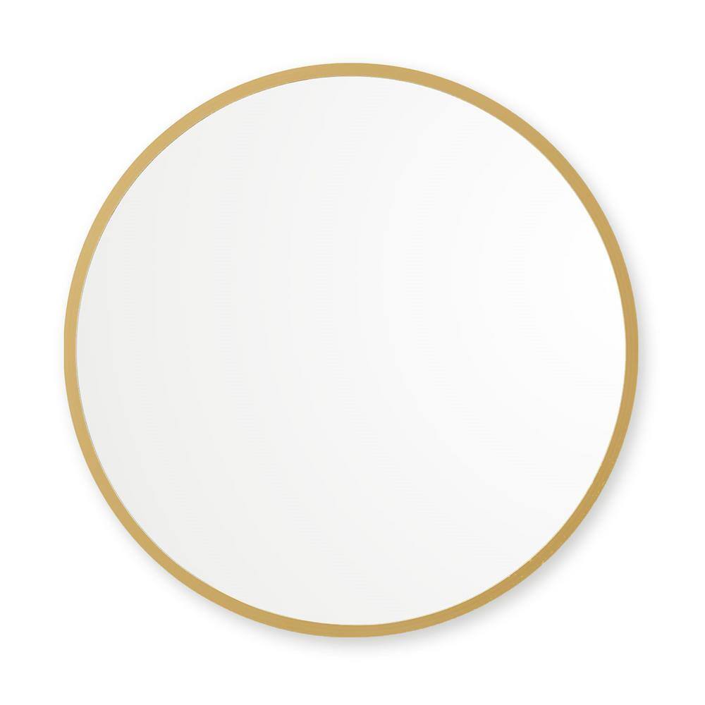 better bevel 30 in. W x 30 in. H Rubber Framed Round Bathroom Vanity Mirror in Matte Gold 19015